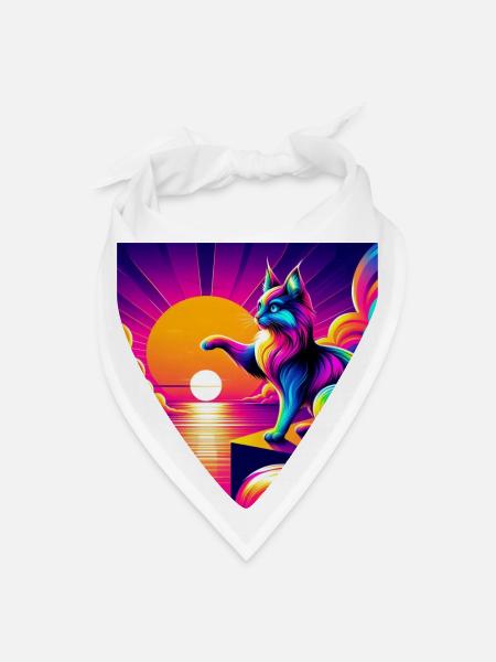 Neon Sunset Cat on Prism Peak - Bandana - white - Front