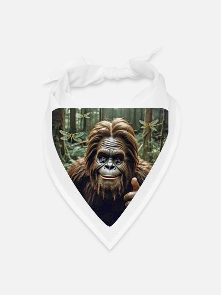 Happy Bigfoot Giving Thumbs Up Sasquatch Dragonfly - Bandana - white - Front