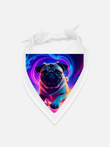 Colorful Pug Surrounded by Neon Swirls - Bandana - white - Front