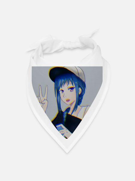 Retro Anime Gamer Girl Glitch Art Vaporwave Style - Bandana - white - Front