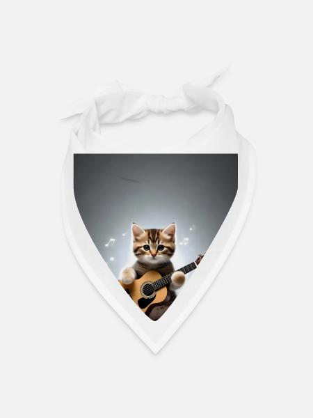 Magical Tabby Kitten Acoustic Guitar Serenade - Bandana - white