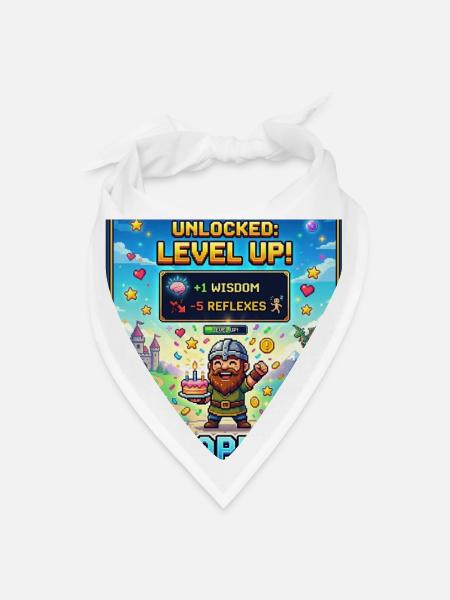 Pixel Birthday Level Up Celebration Birthday Geeky - Bandana - white - Front
