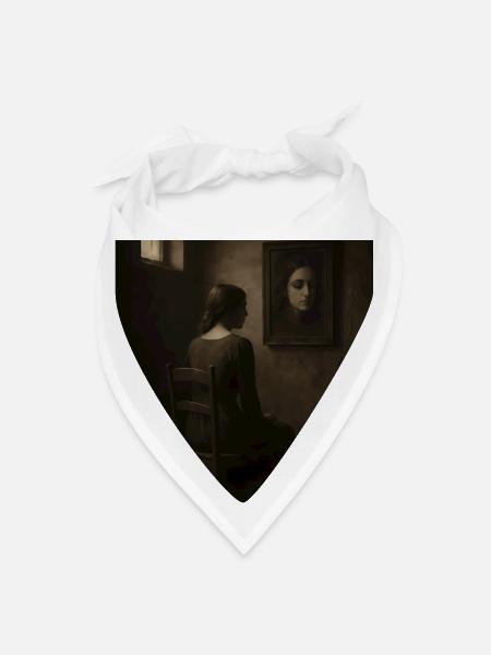Gothic Mirror Portrait – Sepia Melancholy Art - Bandana - white - Front
