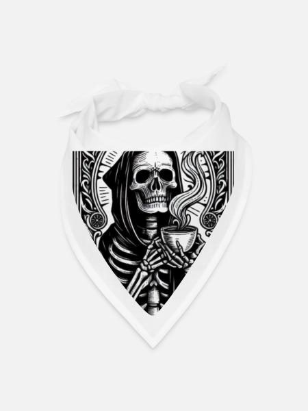 The Coffee Tarot Card - Skeleton Gothic Art - Bandana - white