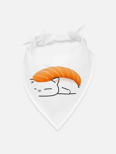 Chubby Cat Salmon Sushi - Bandana - white - Front