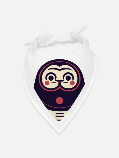 Kawaii Cat Face Daruma Doll - Bandana - white - Front