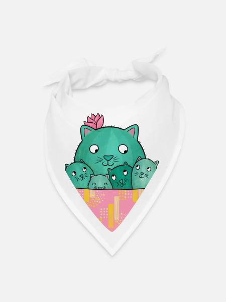 Cactus Cat And Kittens - Bandana - white