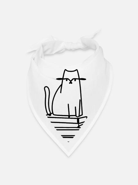 Sublime Simplicity: Cat and Books One-Line Art - Bandana - white - Front