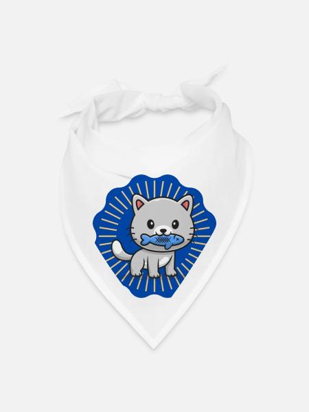 cute cat holding fish - Bandana - white - Front