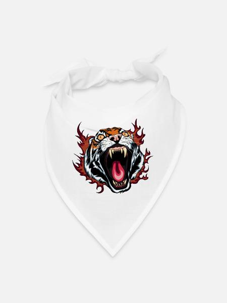 Angry Roaring Tiger Face - Bandana - white