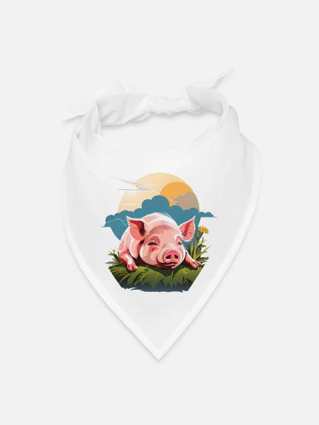 Pig sleeping on grass - Bandana - white - Front