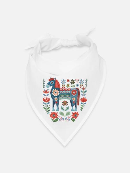Swedish dala horses green - Bandana - white