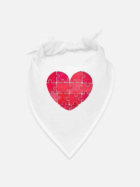 Love puzzle solved, red puzzle heart - Bandana - white - Front