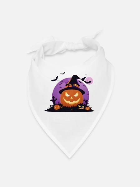 Spooky Halloween Pumpkin with Witch Hat - Bandana - white - Front