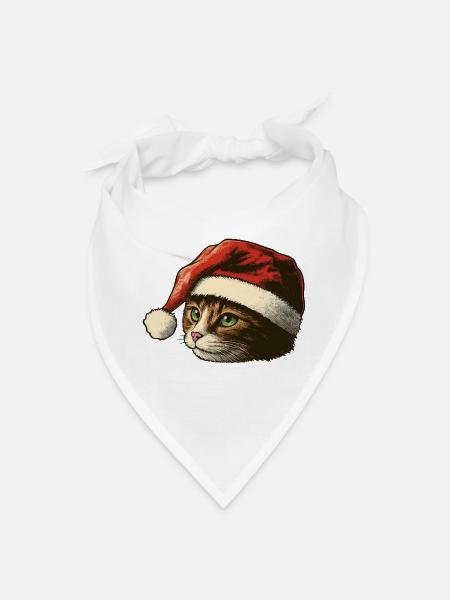 Christmas Cat in Santa Hat - Bandana - white