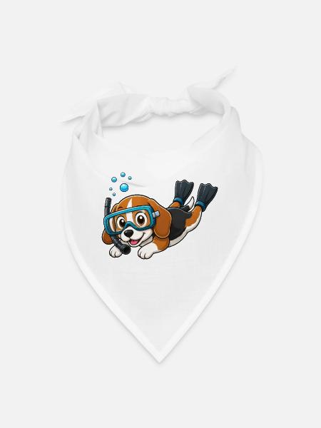 Cute Beagle Snorkeling Cartoon - Bandana - white - Front