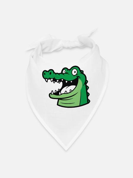 Playful Green Alligator Cartoon Head - Bandana - white
