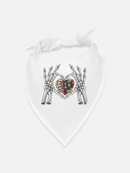 Skeleton Hands Form Puzzle Heart - Bandana - white - Front