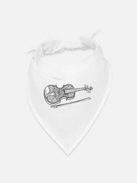 Fiddle Music Instrument Drawing Art Print - Bandana - white - Front