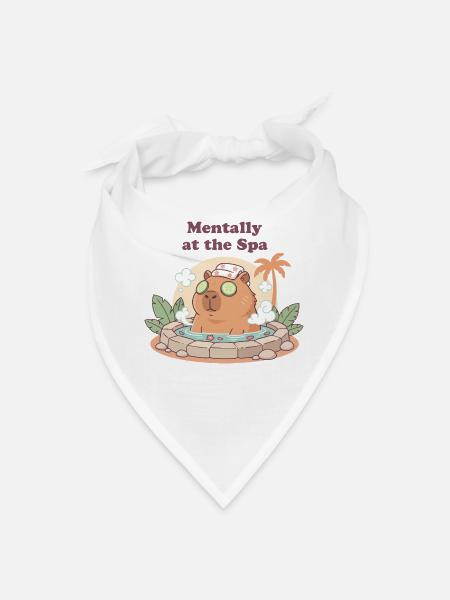 Mentally at the Spa Capybara Relaxing Meme - Bandana - white - Front