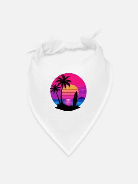 Retro Synthwave Tropical Sunset Palm Trees - Bandana - white