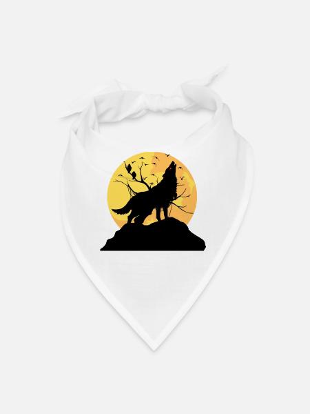 Moonlit Wolf Howl Silhouette - Bandana - white - Front