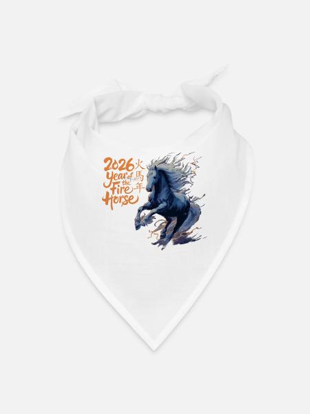 Fire Horse 2026 Zodiac Art - Bandana - white