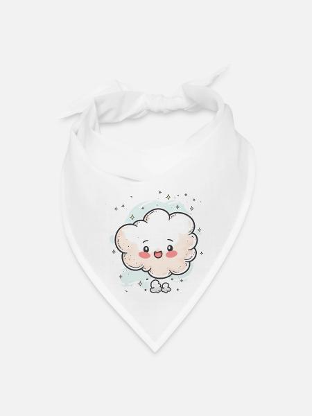 Cute Thought Bubble Happy Cartoon Cloud with Stars - Bandana - white