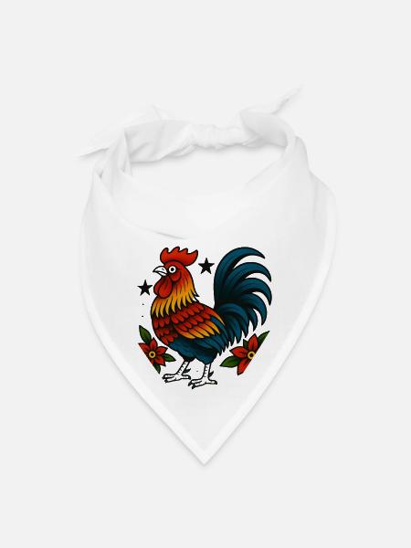 Retro Tattoo Flash Rooster - Bandana - white - Front