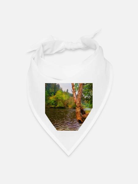 large tree growing over river bank - Bandana - white