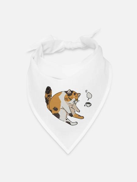 Chubby Cat With Coffee - Bandana - white - Front