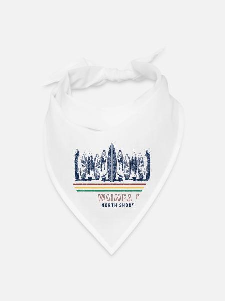 Hawaii North Shore Oahu Waimea Bay Retro Surfing - Bandana - white - Front