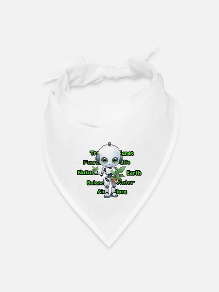 Adorable Robot Girl Holding a Plant – Eco Friendly - Bandana - white