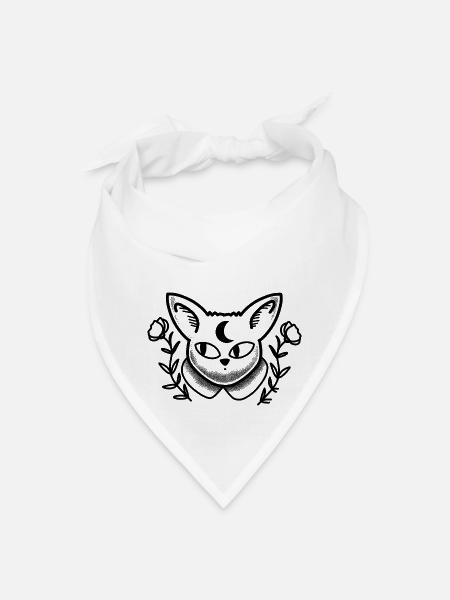 Tattoo Cat Face Moon And Florals - Bandana - white - Front
