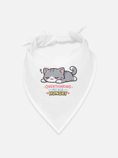 Cozy Cat Overthinking Hunger - Bandana - white - Front