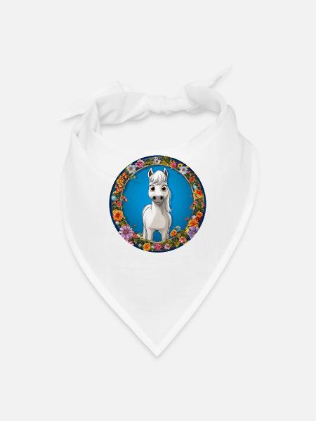 Whimsical White Horse Floral Frame - Bandana - white