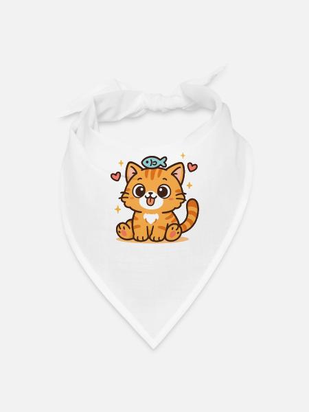 Adorable cat capped buy Fish Design - Bandana - white
