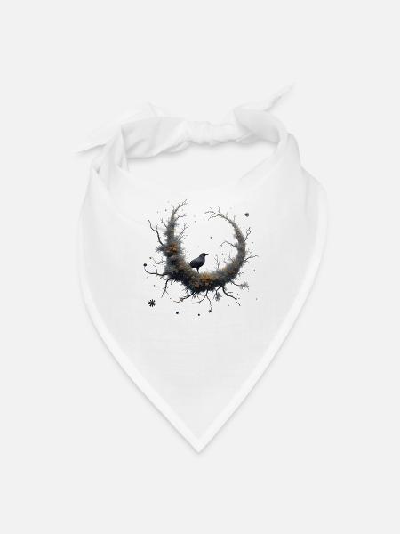 Mystical Winter Moon & Raven Design - Bandana - white