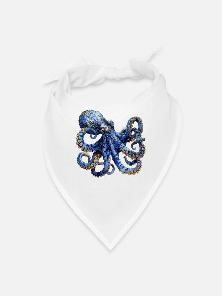 Blue Octopus - Bandana - white