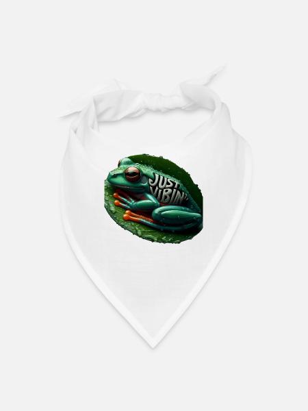 ​Red-Eyed Tree Frog "Just Vibin'" on Leaf - Bandana - white - Front