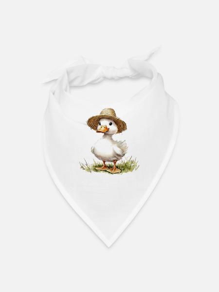 Duck with Straw Hat - Bandana - white