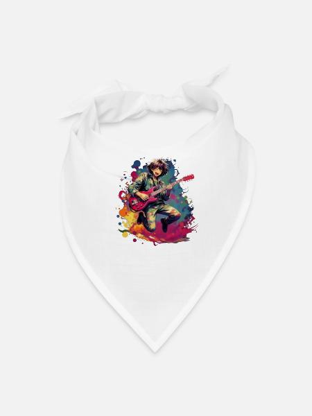 Joyful Guitar Player – Vibrant Music Illustration - Bandana - white