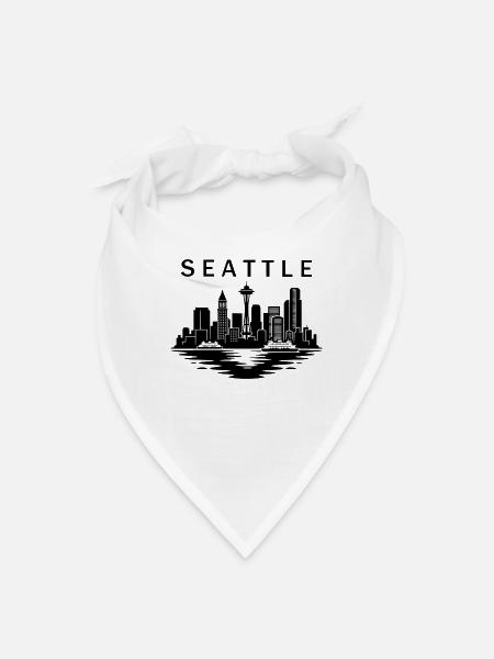 Seattle Washington Skyline Silhouette - Bandana - white - Front