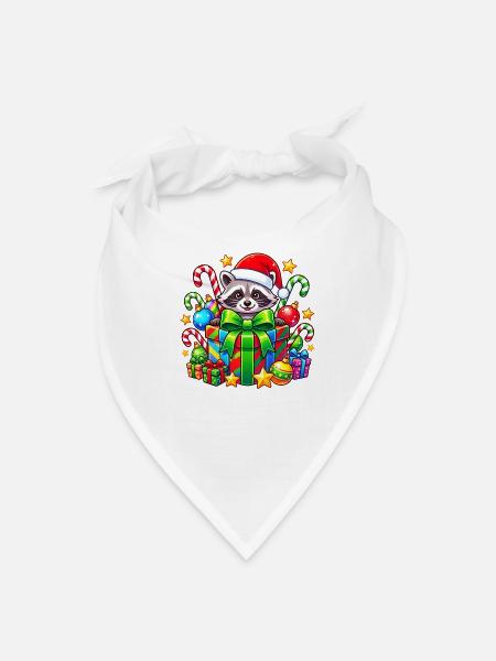 Raccoon with Christmas Gifts - Bandana - white