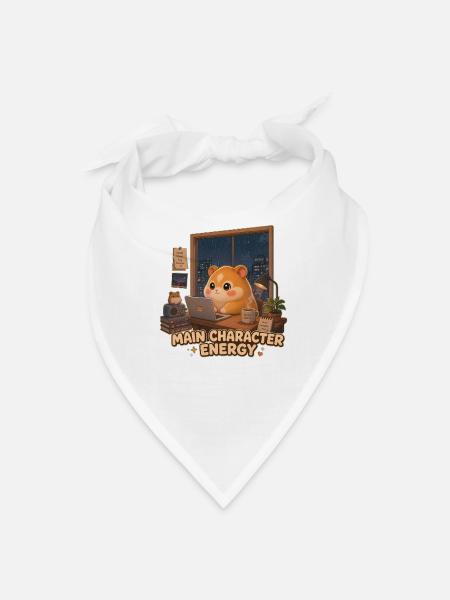 Main Character Energy Hamster Cozy Lofi Study Vibe - Bandana - white
