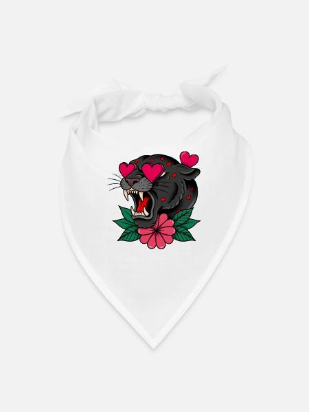 Traditional Tattoo Style Panther Love Eyes - Bandana - white - Front