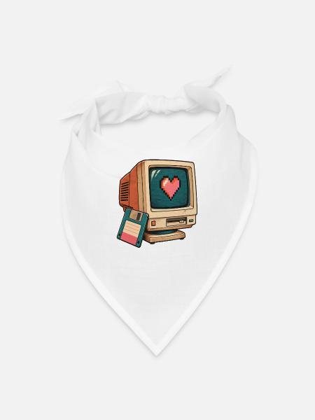 Pixel Heart on Vintage Computer - Bandana - white - Front