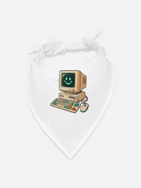Retro Pixel Smile Computer - Bandana - white - Front