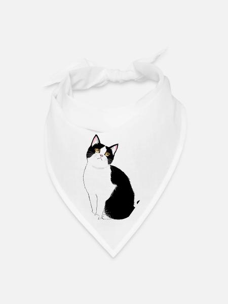 Adorable tuxedo cat drawing - Bandana - white