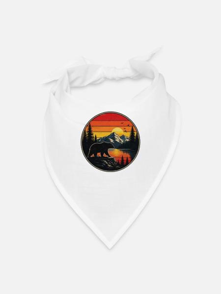 Vintage Bear Mountain Sunset Nature Design - Bandana - white